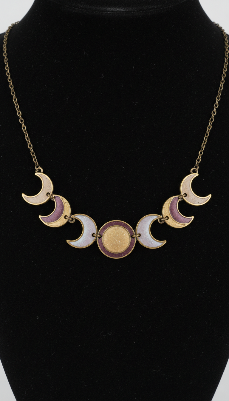 Lunar Phases Necklace with Purple Enamel