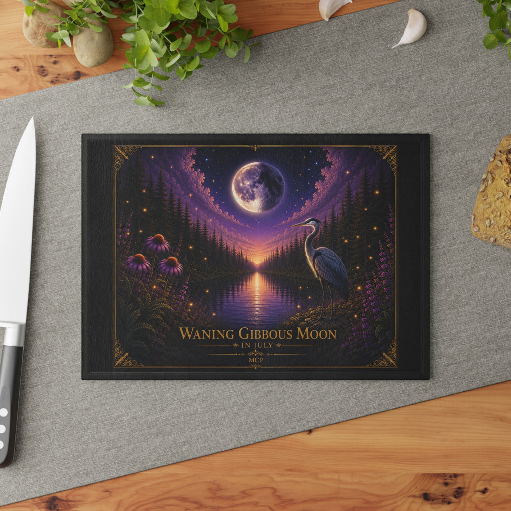 🌖 Waning Gibbous Moon in July Cutting Board| MCP Moon Phase Collection Wall ArtGlass Glass