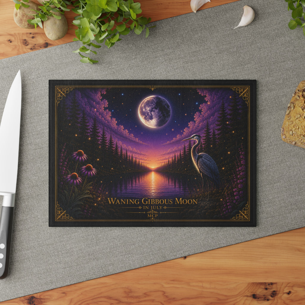 Cutting Board 🌖 Waning Gibbous Moon in July | MCP Moon Phase Collection Wall ArtGlass Glass