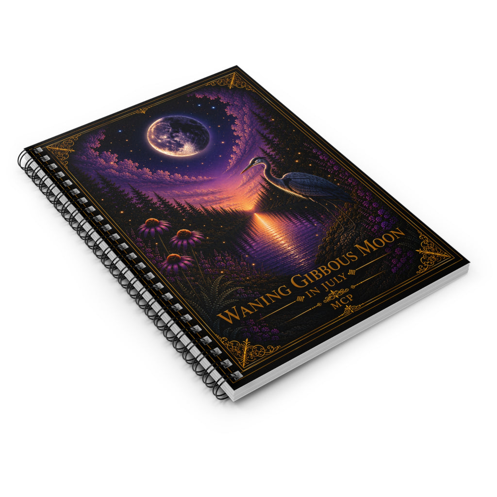 Spiral Notebook - Ruled Line 🌖 Waning Gibbous Moon in July | Moonlit Crane Collection | MCP Series