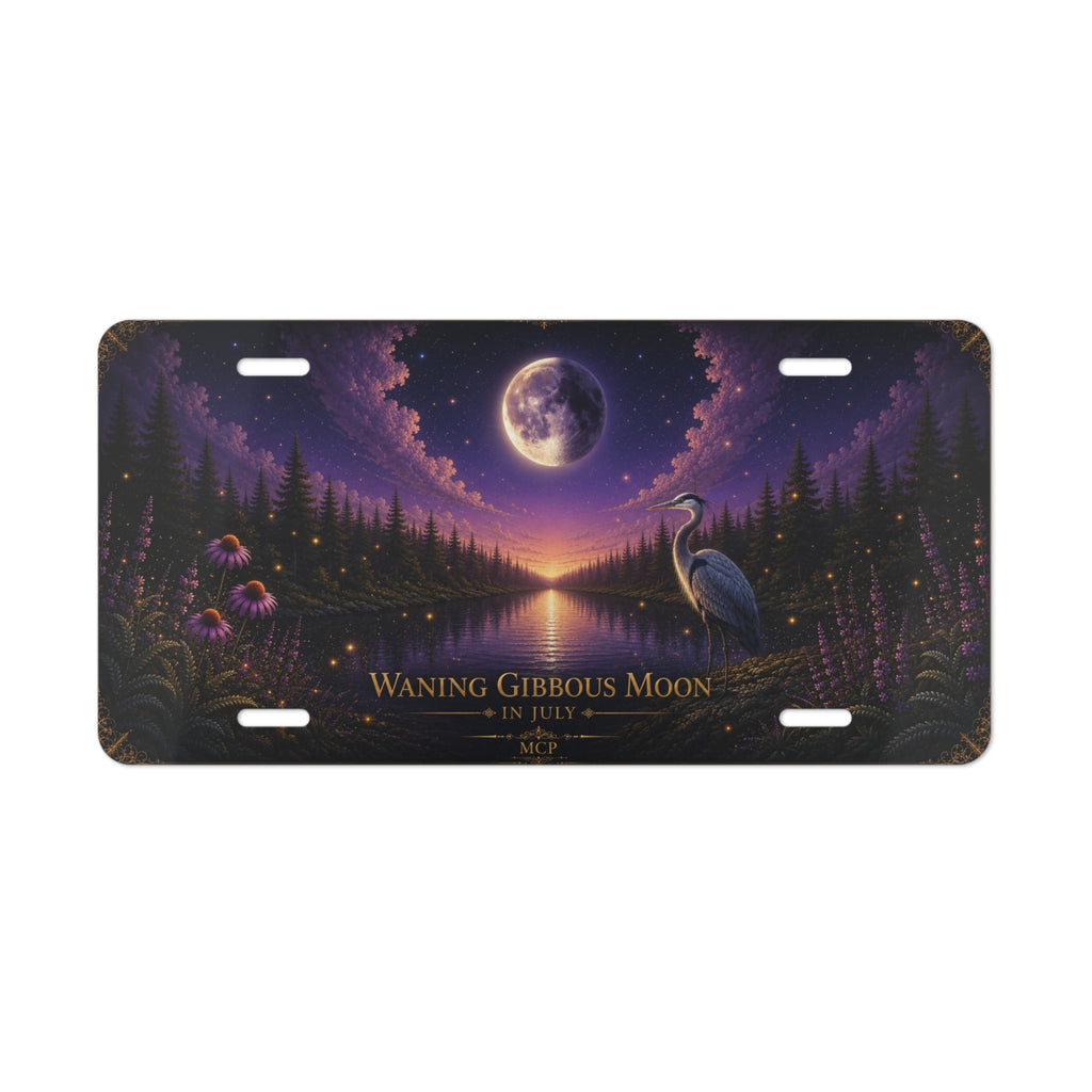 Personalized 🌖 Waning Gibbous Moon Vanity Plate | July Moon & Crane Custom License Plate