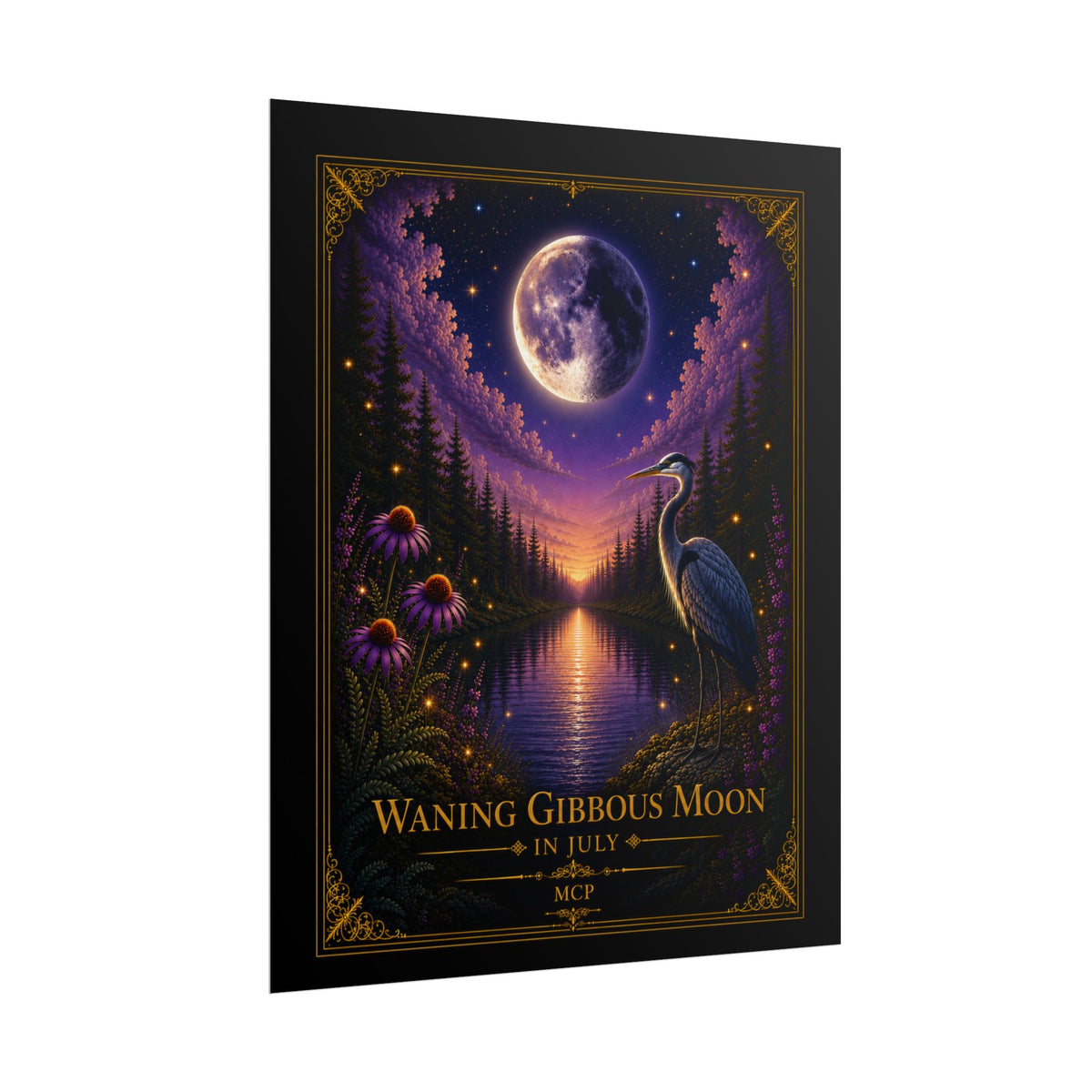 🌖 Waning Gibbous Moon Rolled Poster in July | MCP Moon Phase Collection Wall Art