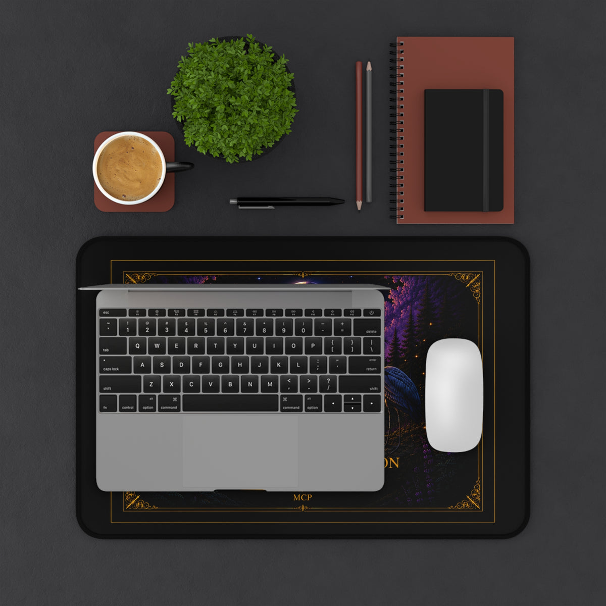 🌖Waning Gibbous Moon Crane Desk Mat – July Lunar Phase Gaming Mouse Pad – Celestial Workspace Decor