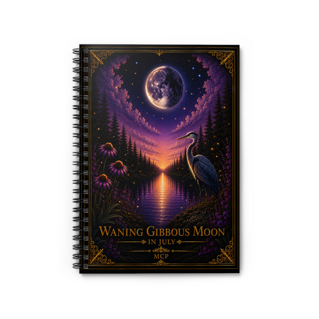 Spiral Notebook - Ruled Line 🌖 Waning Gibbous Moon in July | Moonlit Crane Collection | MCP Series
