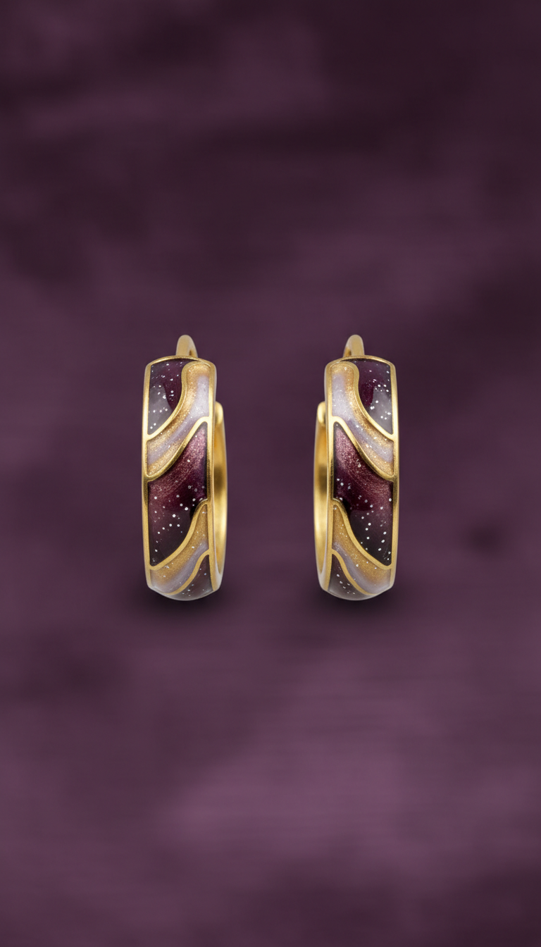 Galaxy Enamel Hoop Earrings with Gold Plating