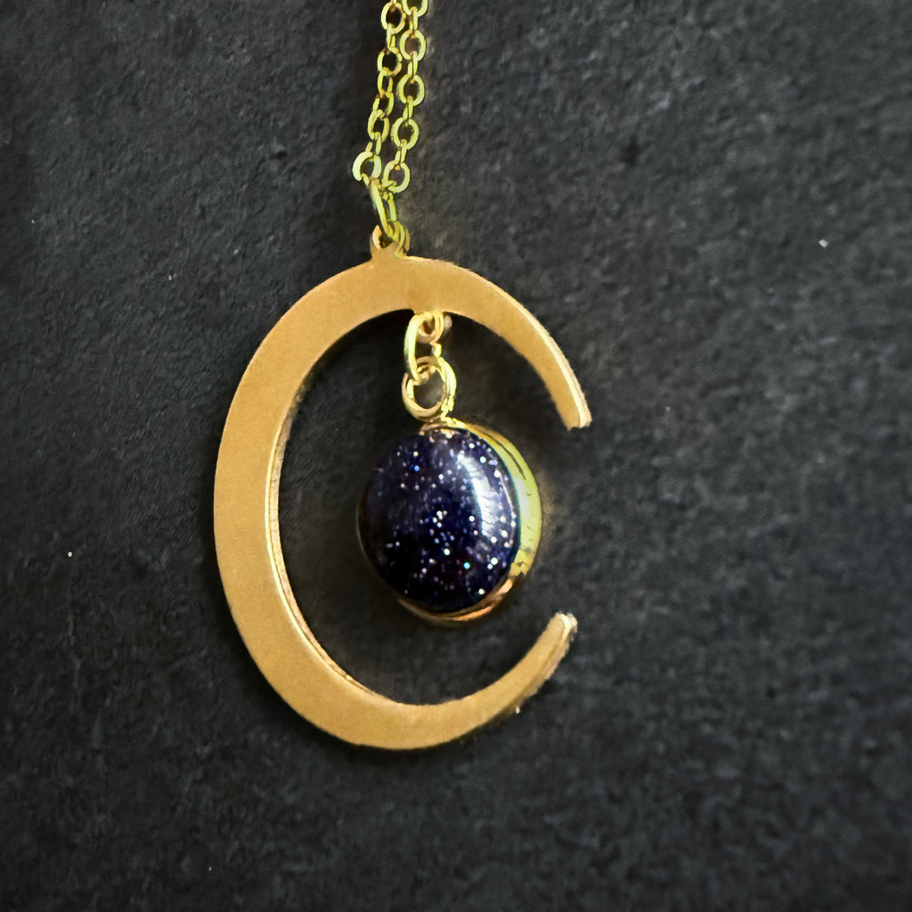 Starlit Crescent Necklace with Blue Sandstone